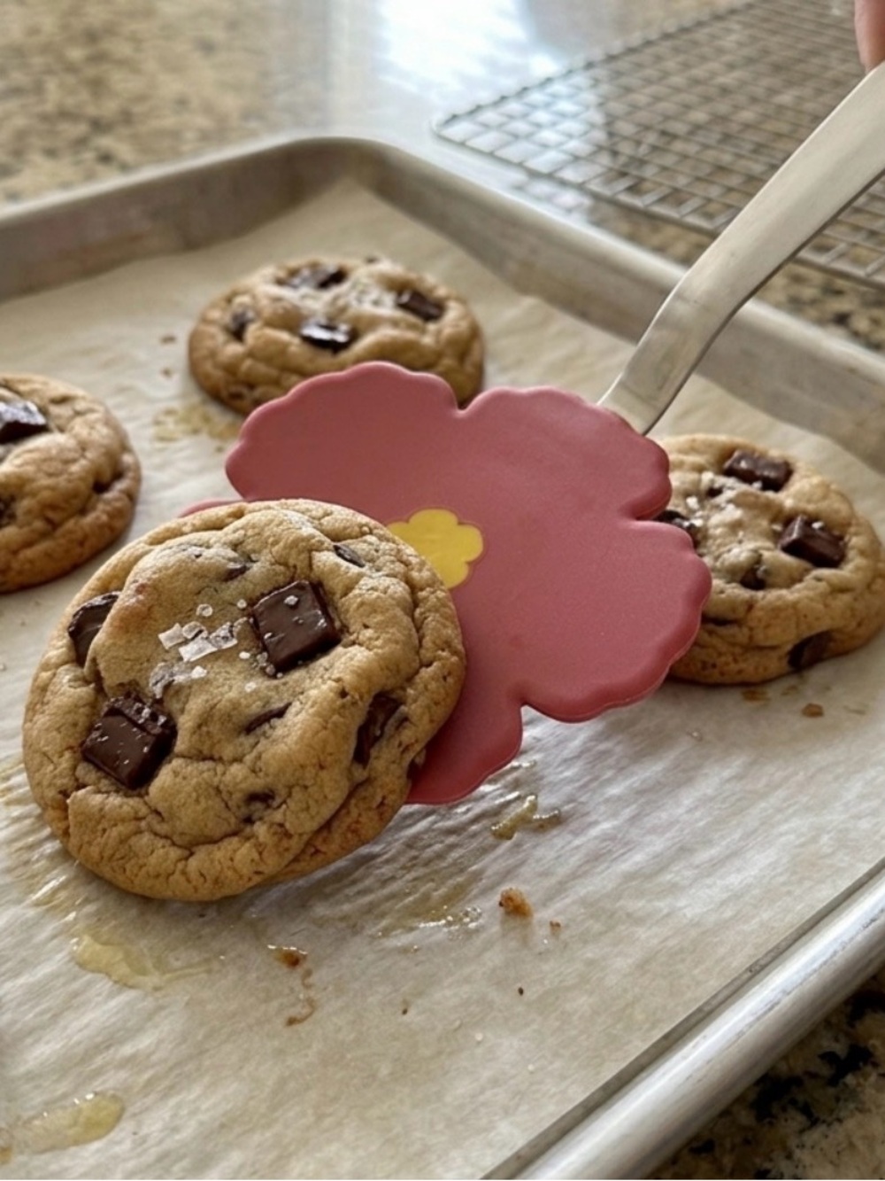 RARE Tovolo Pink Flower Silicone Spatula Cookie Turner 14" Stainless Steel
